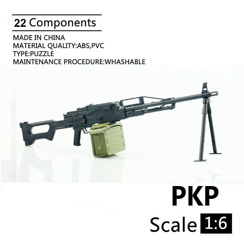 1/6 Scale Mini Gun Model, HK416 MP40 AK47 SVD TAC-50 M46 G36 PKP M240 Machine Gun，Plastic, Black,Easy To Assemble,For 12'' Action Figure