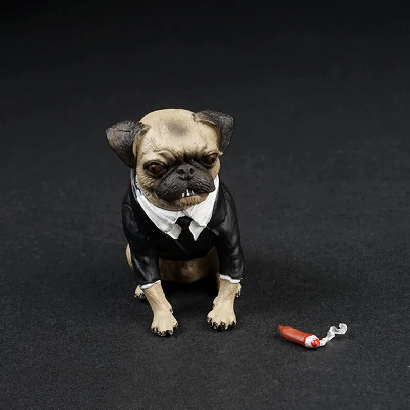 Mini 1:6 Scale Pug Dog & Cigar Set in Black Leather Model Scene Props
