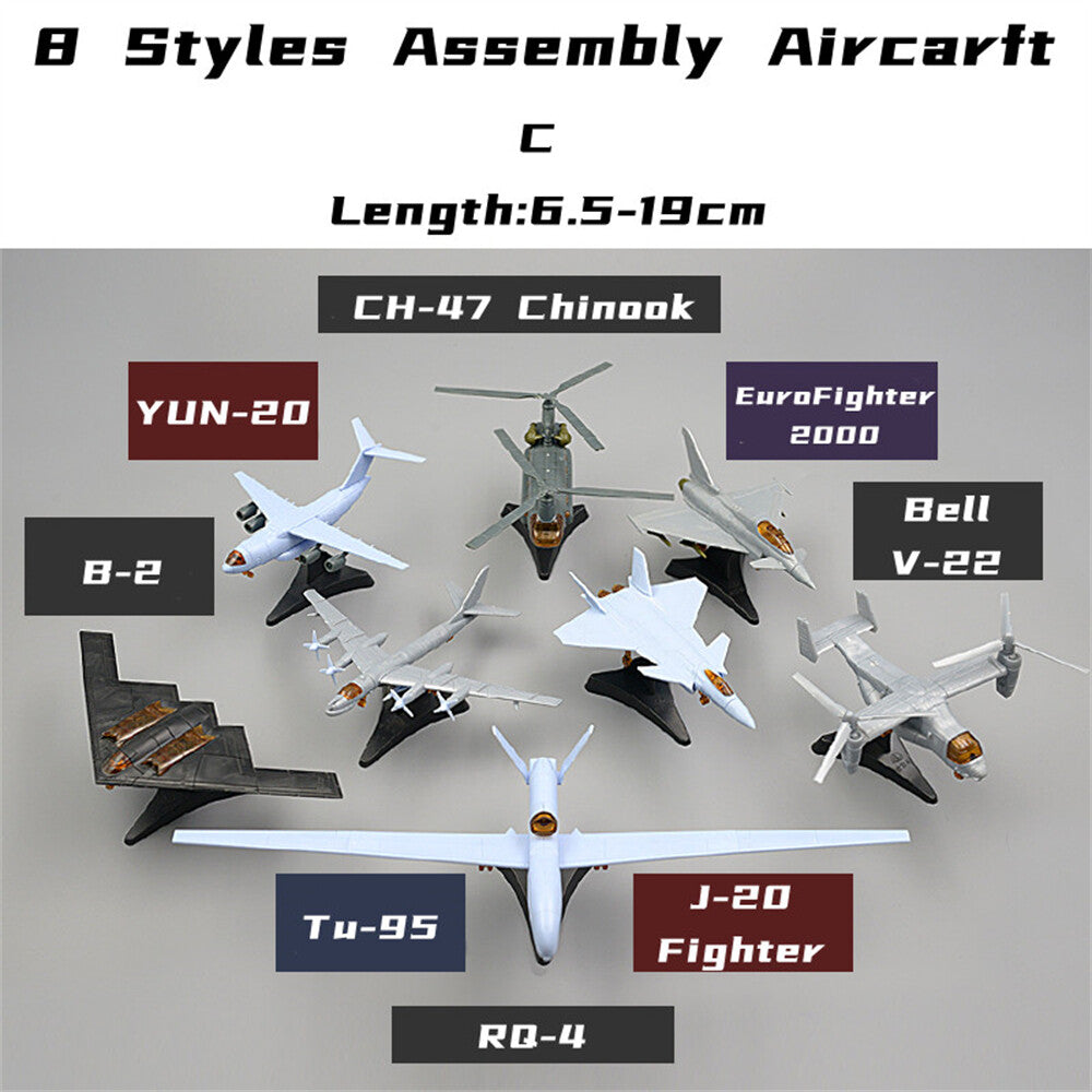 Mini Aircraft Airplane Fighter Model, Military Plastic Toy with Base,Paintable，F22 J20 J10 EF2000 MI8 MI24 AV-8A F-5E F15 F/A-18 UH1H MI8 SU25 SU30