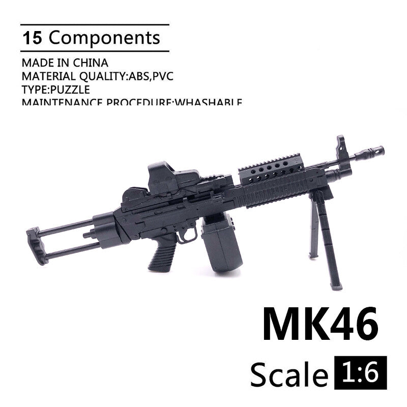 1/6 Scale Mini Gun Model, HK416 MP40 AK47 SVD TAC-50 M46 G36 PKP M240 Machine Gun，Plastic, Black,Easy To Assemble,For 12'' Action Figure
