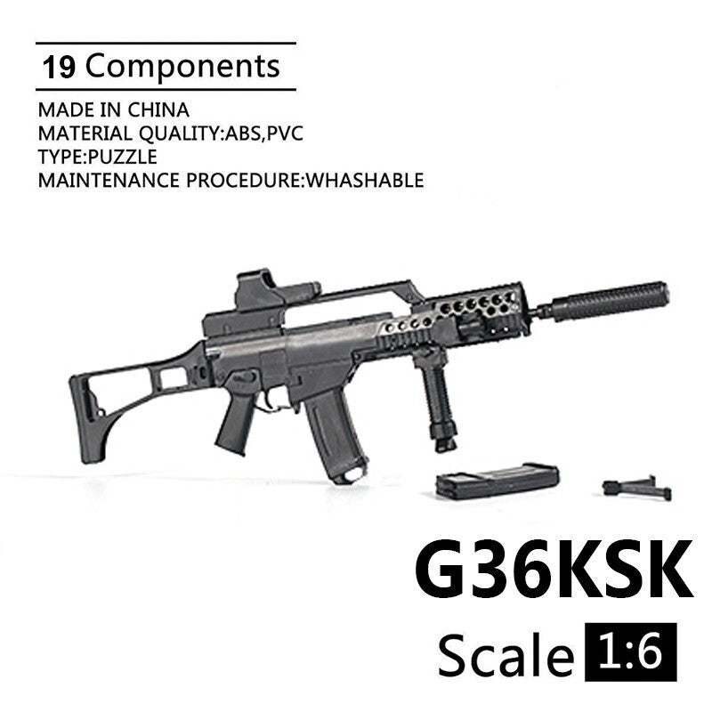 1/6 Scale Mini Gun Model, HK416 MP40 AK47 SVD TAC-50 M46 G36 PKP M240 Machine Gun，Plastic, Black,Easy To Assemble,For 12'' Action Figure