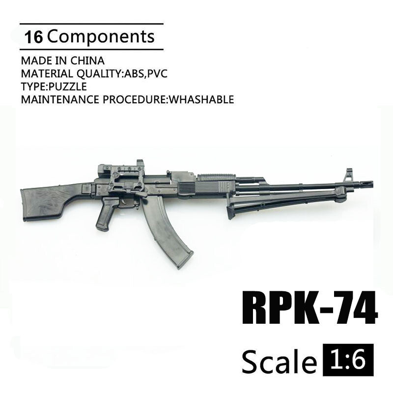 1/6 Scale Mini Gun Model, HK416 MP40 AK47 SVD TAC-50 M46 G36 PKP M240 Machine Gun，Plastic, Black,Easy To Assemble,For 12'' Action Figure