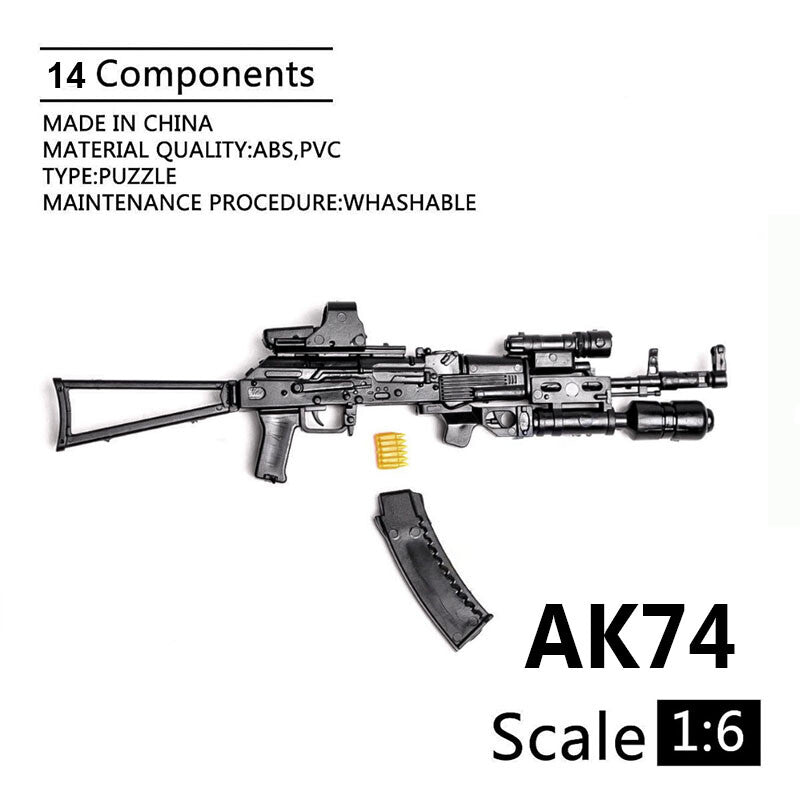 1/6 Scale Mini Gun Model, HK416 MP40 AK47 SVD TAC-50 M46 G36 PKP M240 Machine Gun，Plastic, Black,Easy To Assemble,For 12'' Action Figure