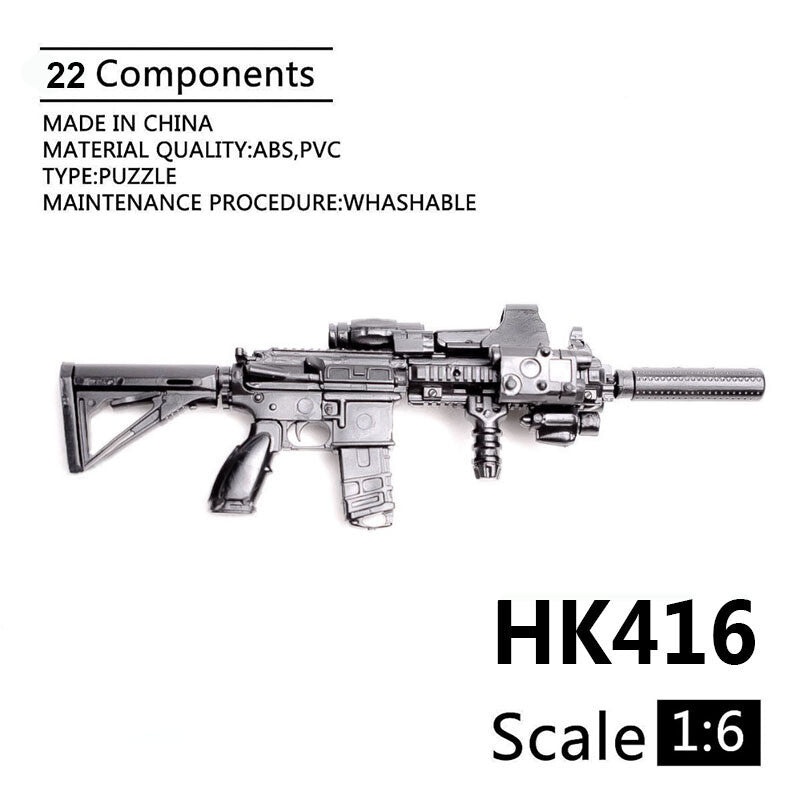 1/6 Scale Mini Gun Model, HK416 MP40 AK47 SVD TAC-50 M46 G36 PKP M240 Machine Gun，Plastic, Black,Easy To Assemble,For 12'' Action Figure