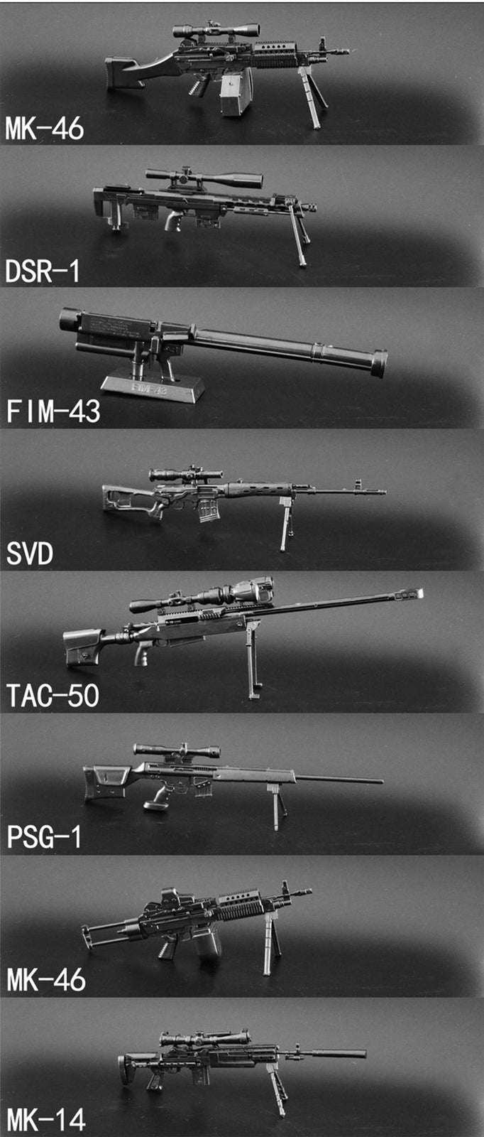 1/6 Scale Mini Gun Model, HK416 MP40 AK47 SVD TAC-50 M46 G36 PKP M240 Machine Gun，Plastic, Black,Easy To Assemble,For 12'' Action Figure