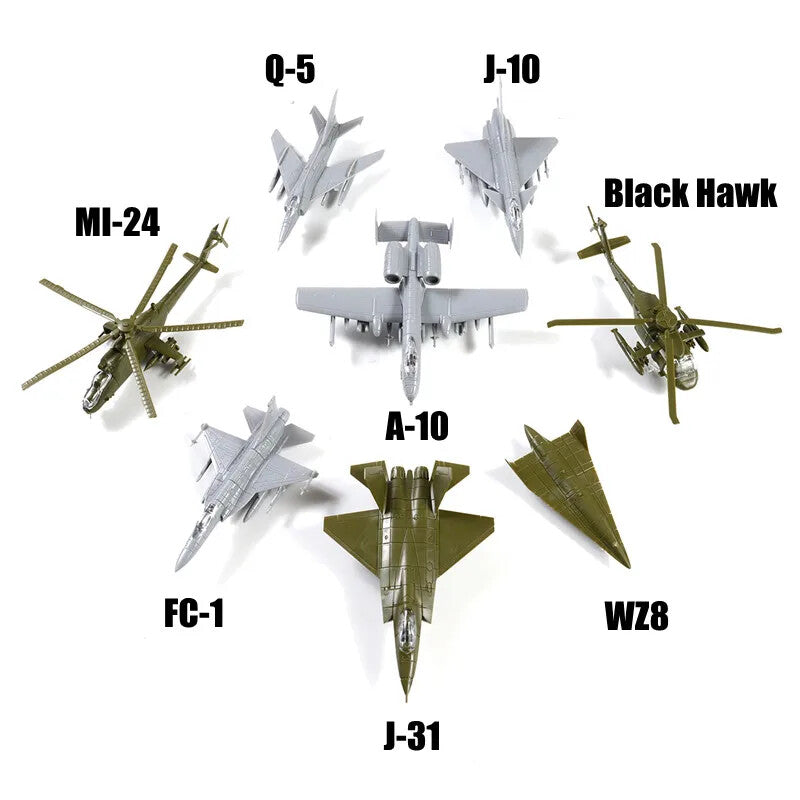 Mini Aircraft Airplane Fighter Model, Military Plastic Toy with Base,Paintable，F22 J20 J10 EF2000 MI8 MI24 AV-8A F-5E F15 F/A-18 UH1H MI8 SU25 SU30