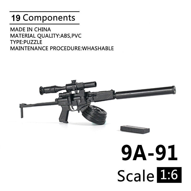 1/6 Scale Mini Gun Model, HK416 MP40 AK47 SVD TAC-50 M46 G36 PKP M240 Machine Gun，Plastic, Black,Easy To Assemble,For 12'' Action Figure