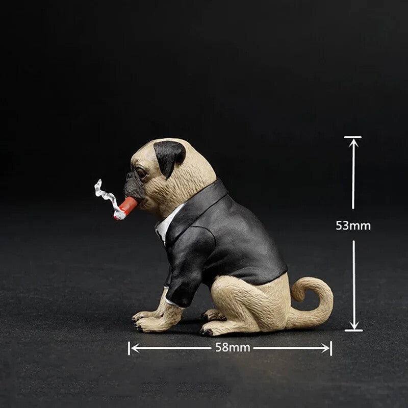 Mini 1:6 Scale Pug Dog & Cigar Set in Black Leather Model Scene Props