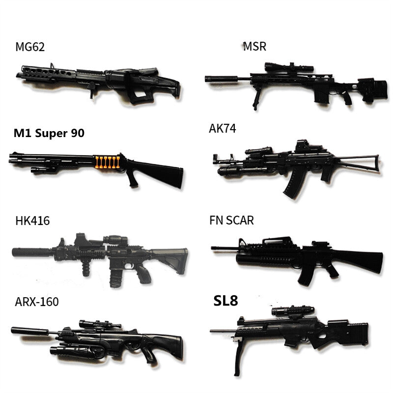 1/6 Scale Mini Gun Model, HK416 MP40 AK47 SVD TAC-50 M46 G36 PKP M240 Machine Gun，Plastic, Black,Easy To Assemble,For 12'' Action Figure