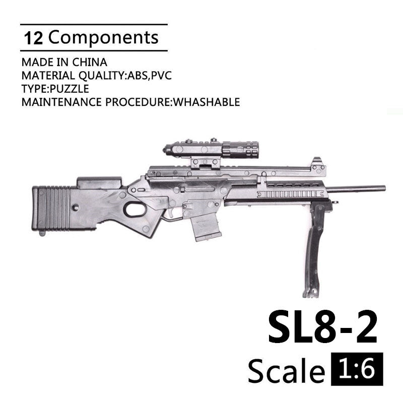 1/6 Scale Mini Gun Model, HK416 MP40 AK47 SVD TAC-50 M46 G36 PKP M240 Machine Gun，Plastic, Black,Easy To Assemble,For 12'' Action Figure